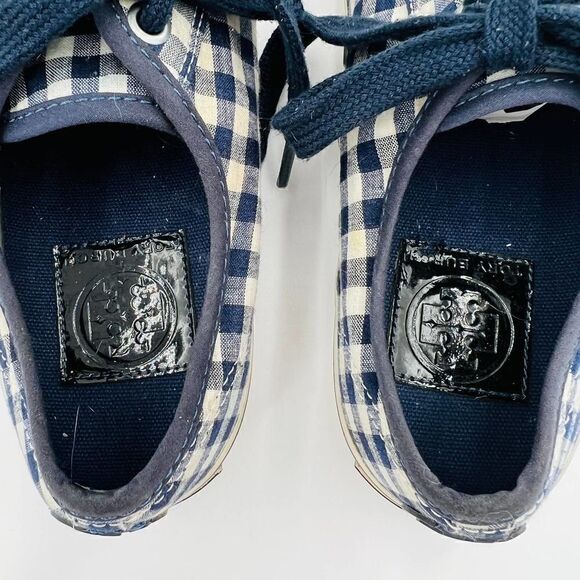 Tory Burch Canvas Printed Blue White Sneakers Size 7.5 - Picture 7 of 8